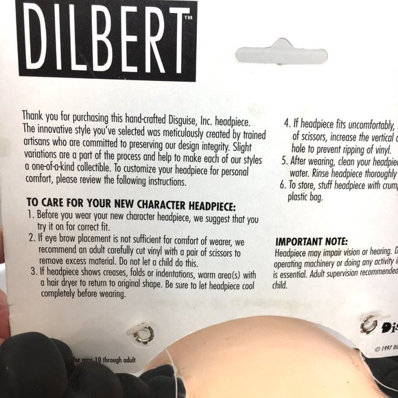 Dilbert Character Head Piece Hat Latex Vintage NOS NWT - Picture 8 of 11